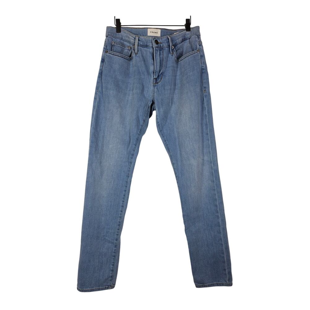 FRAME MEN’S L’HOMME SLIM JEANS WHITE WASHED BLUE – SIZE 32Wx32L – STYLE LMH0467